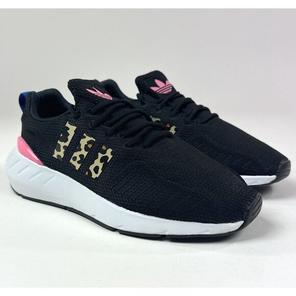 Adidas Swift Run 22 J Kids Black Pink Leopard Running Shoes Sneakers GX9215 - Picture 2 of 10